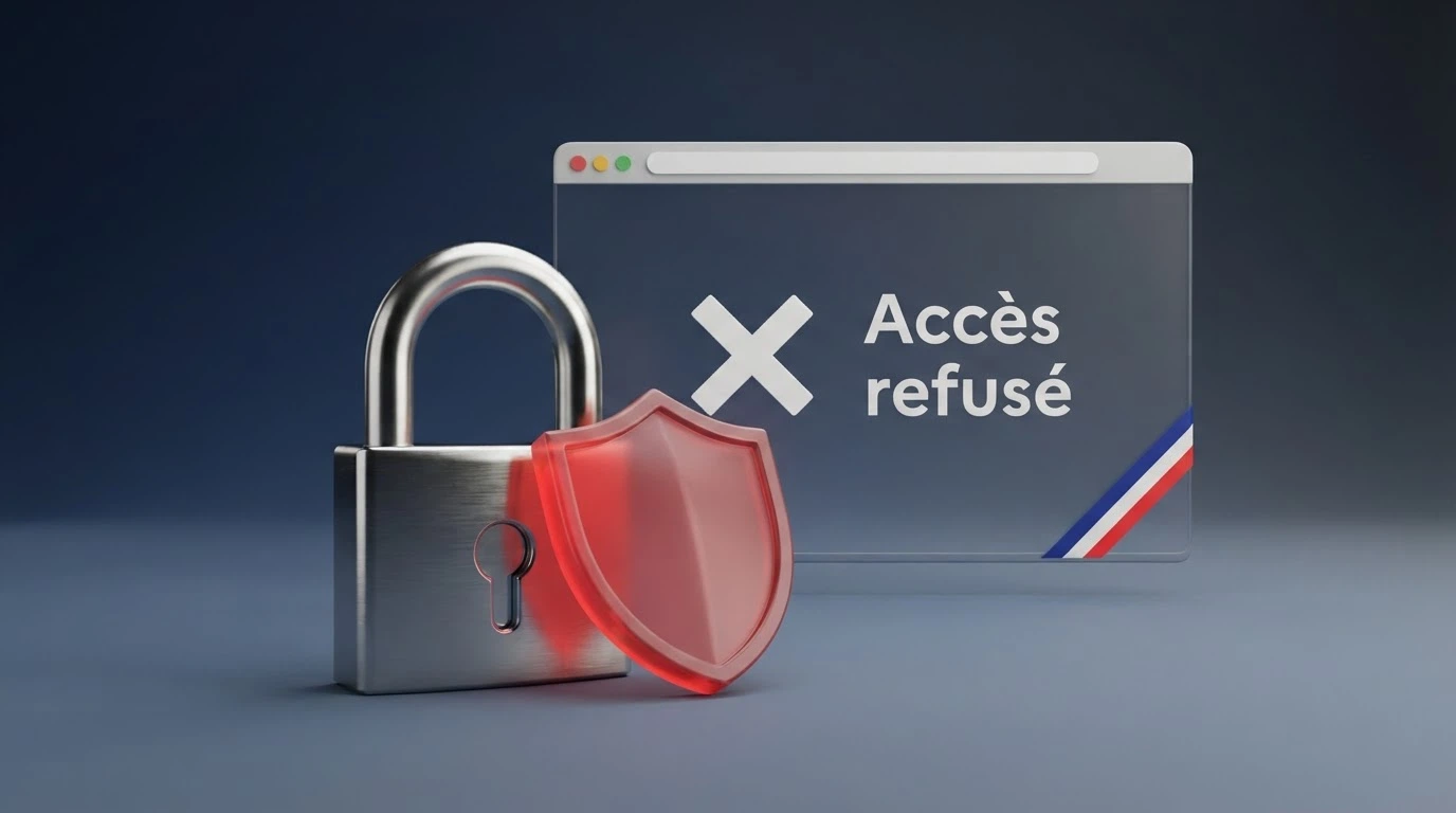 Logo de l'ANJ à côté de l'icône d'un site web barré
