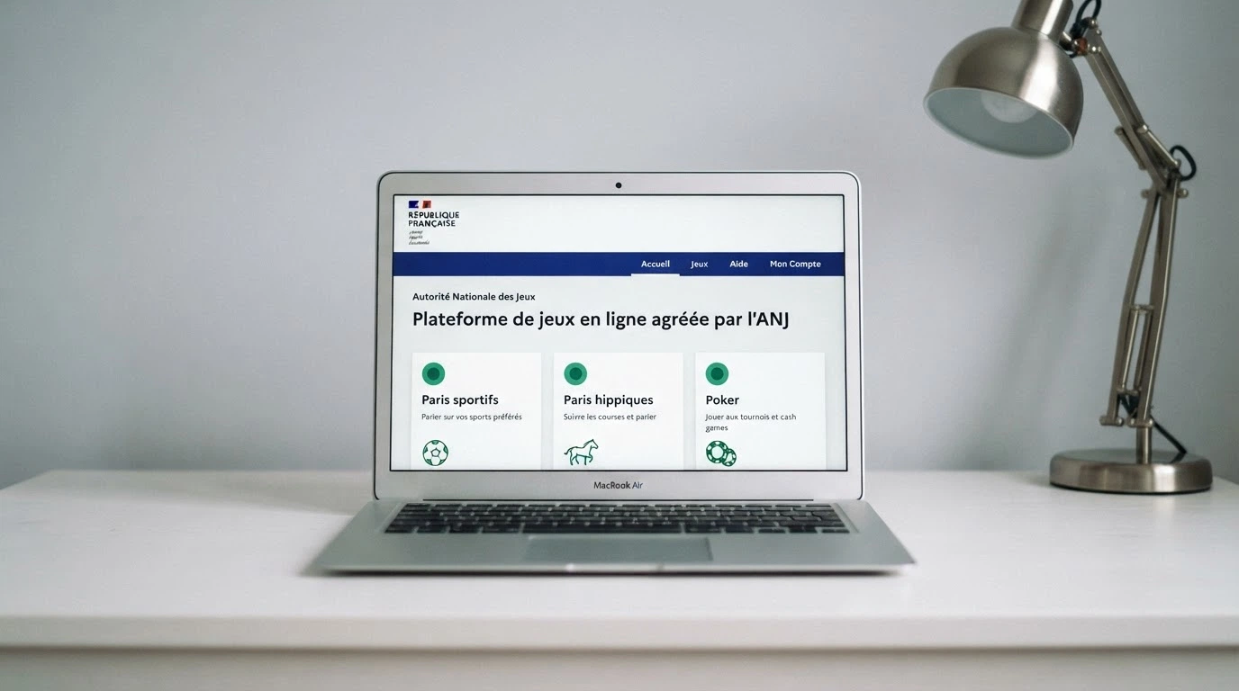 Une capture d'écran du site anj.fr montrant la liste des opérateurs agréés, avec le logo de l'ANJ visible en haut de page.