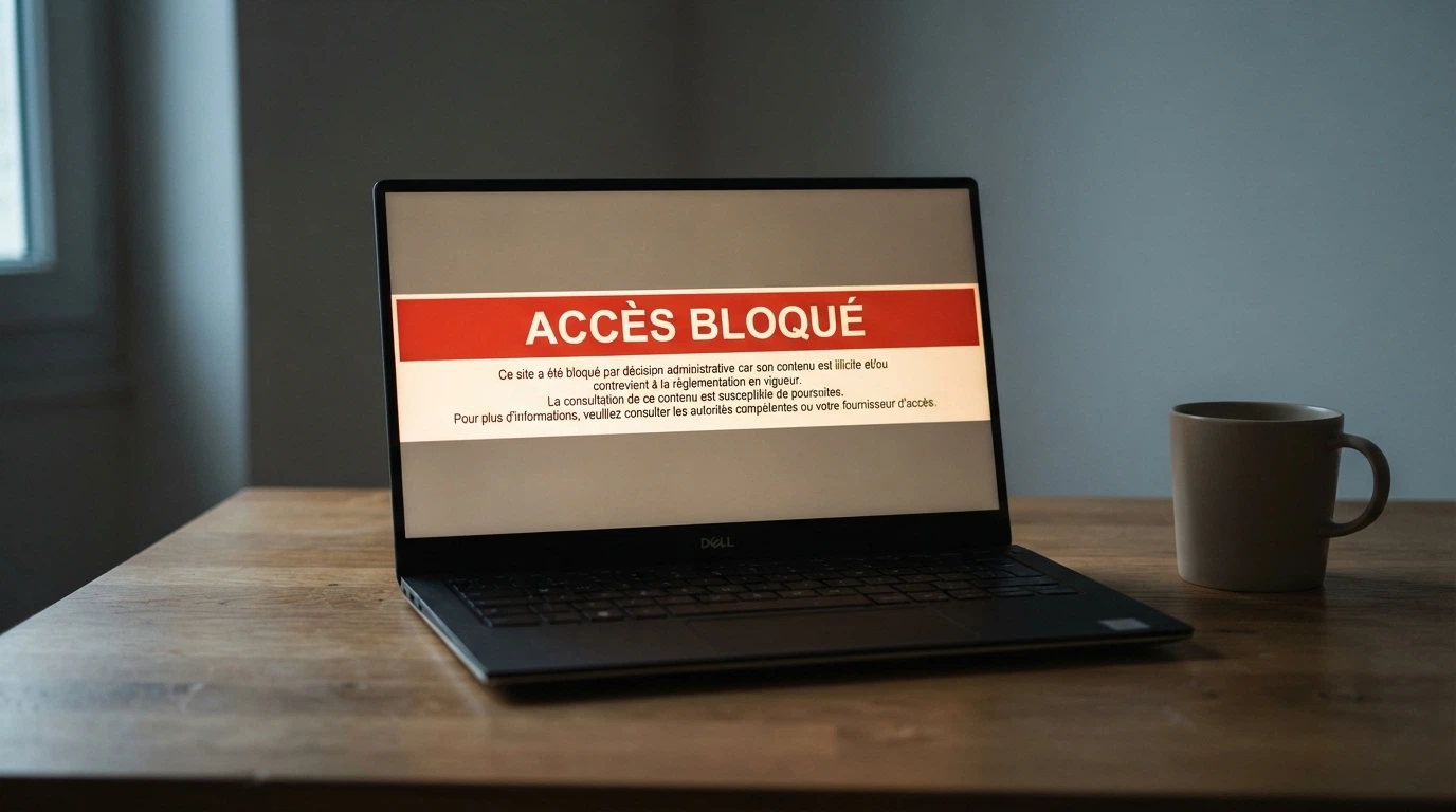Page de blocage administrative d'un site de casino illégal avec le logo de l'ANJ et le texte officiel de mise en demeure