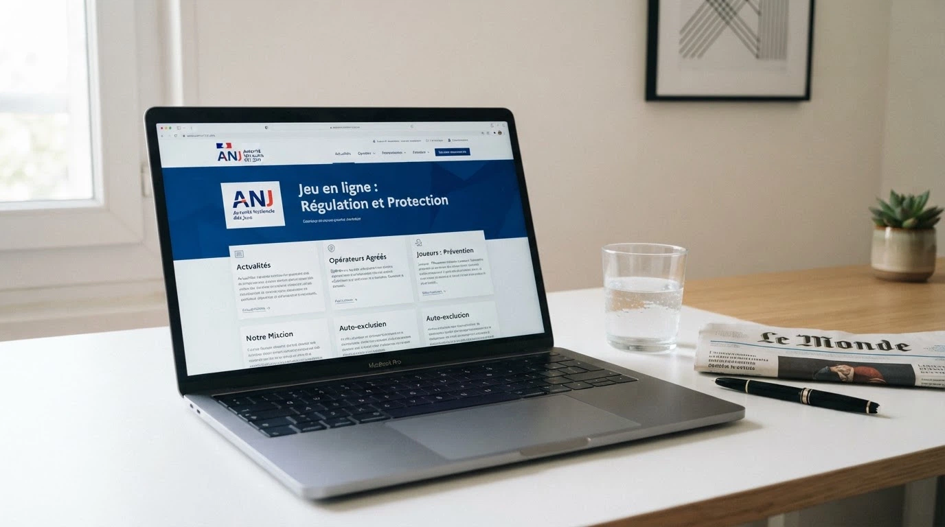 iPhone affichant le site de l'ANJ en arrière-plan, avec un document officiel au premier plan