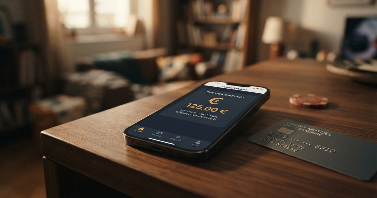 Une carte bancaire et un smartphone affichant un virement bancaire, avec l'icône SEPA à l'écran