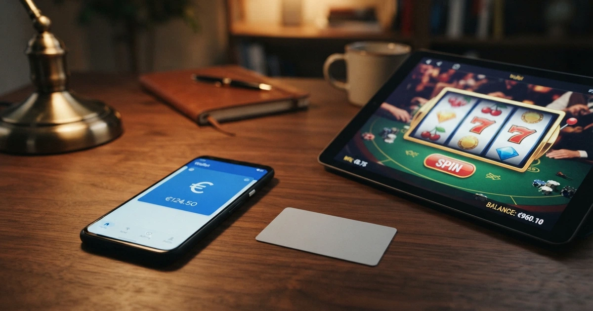 Un smartphone affichant l'application Lydia à côté d'un écran de casino en ligne, une carte bancaire posée entre les deux