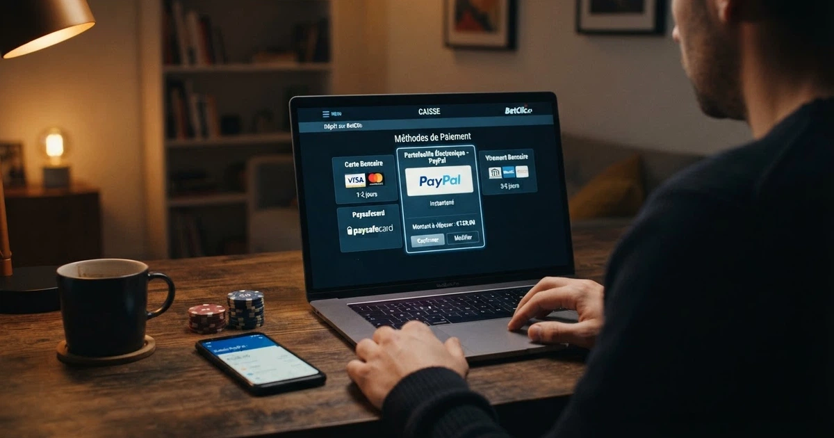 Interface d'un casino en ligne affichant le logo MuchBetter parmi les options de paiement en caisse, sur un écran d'ordinateur