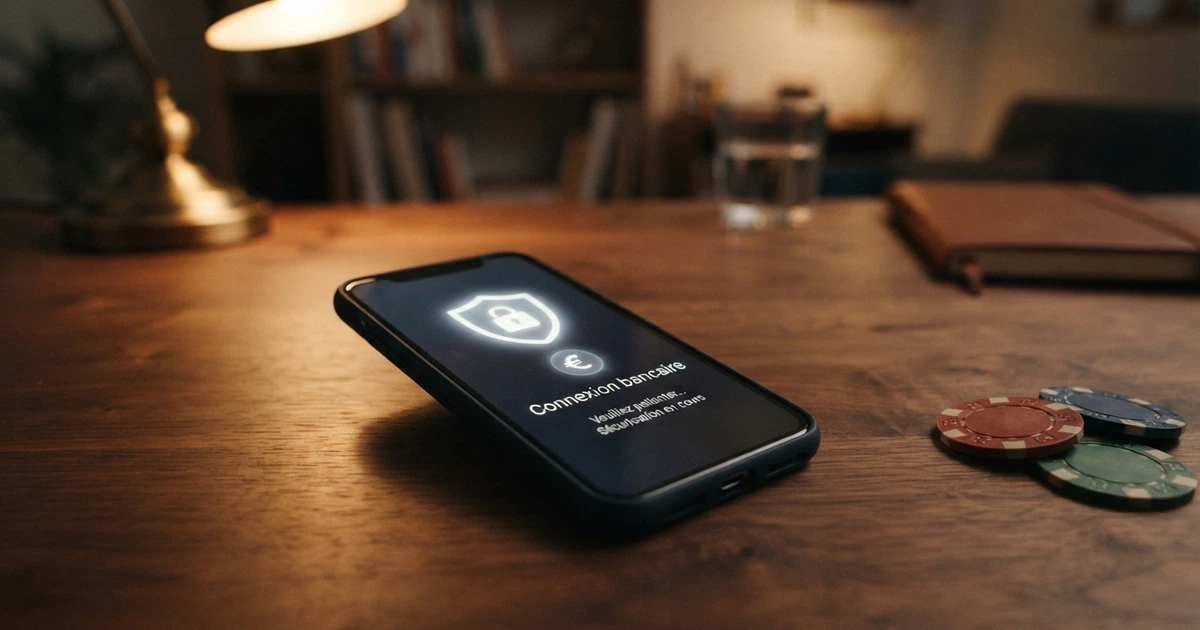 L'écran de connexion d'un service de paiement par authentification bancaire sur l'interface d'un casino en ligne, illustrant le flux Pay N Play sans formulaire d'inscription
