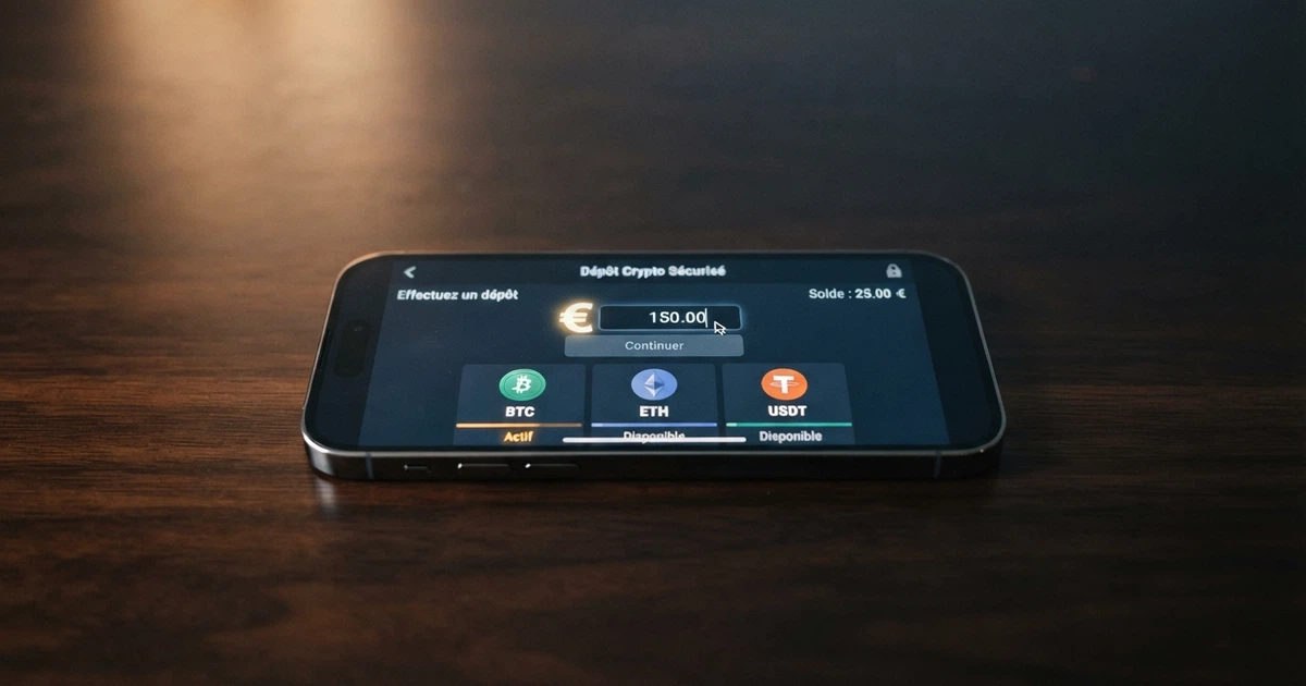 Capture d'écran d'une interface de casino en ligne affichant l'option de dépôt en TRX (TRON) à côté de Bitcoin et Ethereum