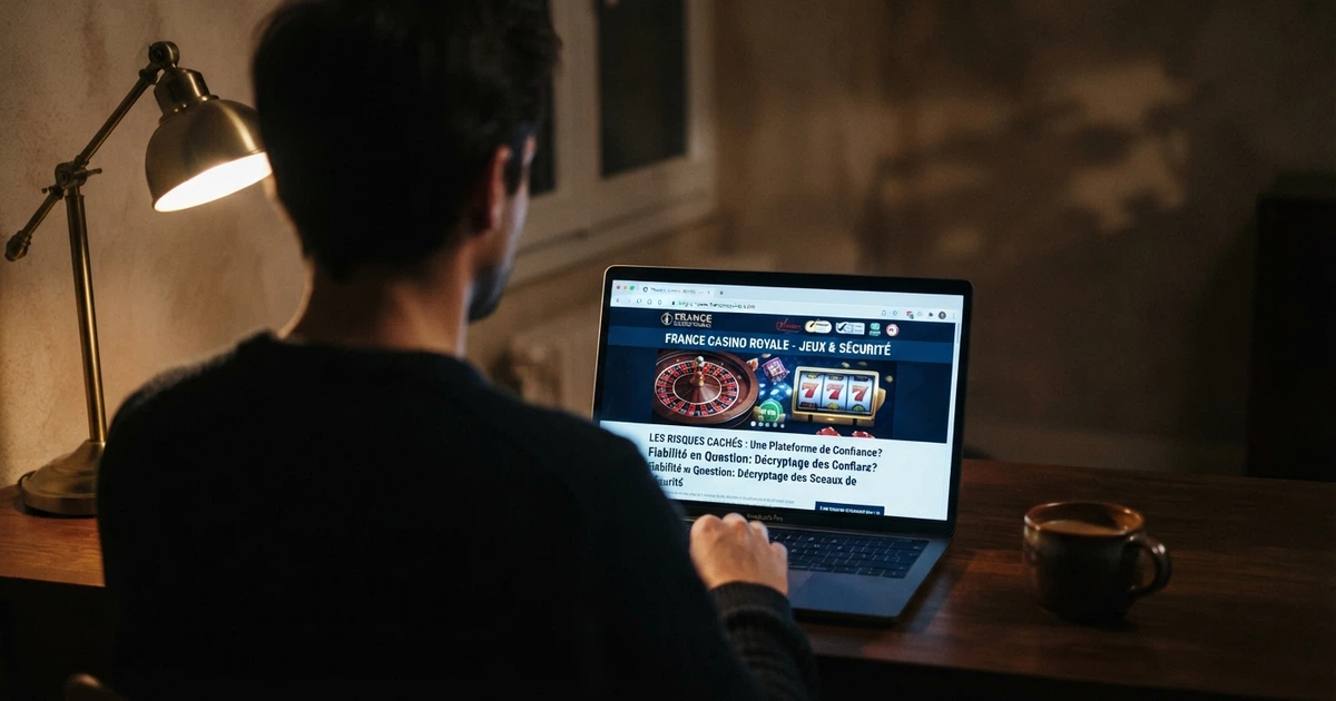 Page d'accueil d'un site de casino en ligne affichant un cadenas SSL et des logos de licence, vue sur un écran d'ordinateur