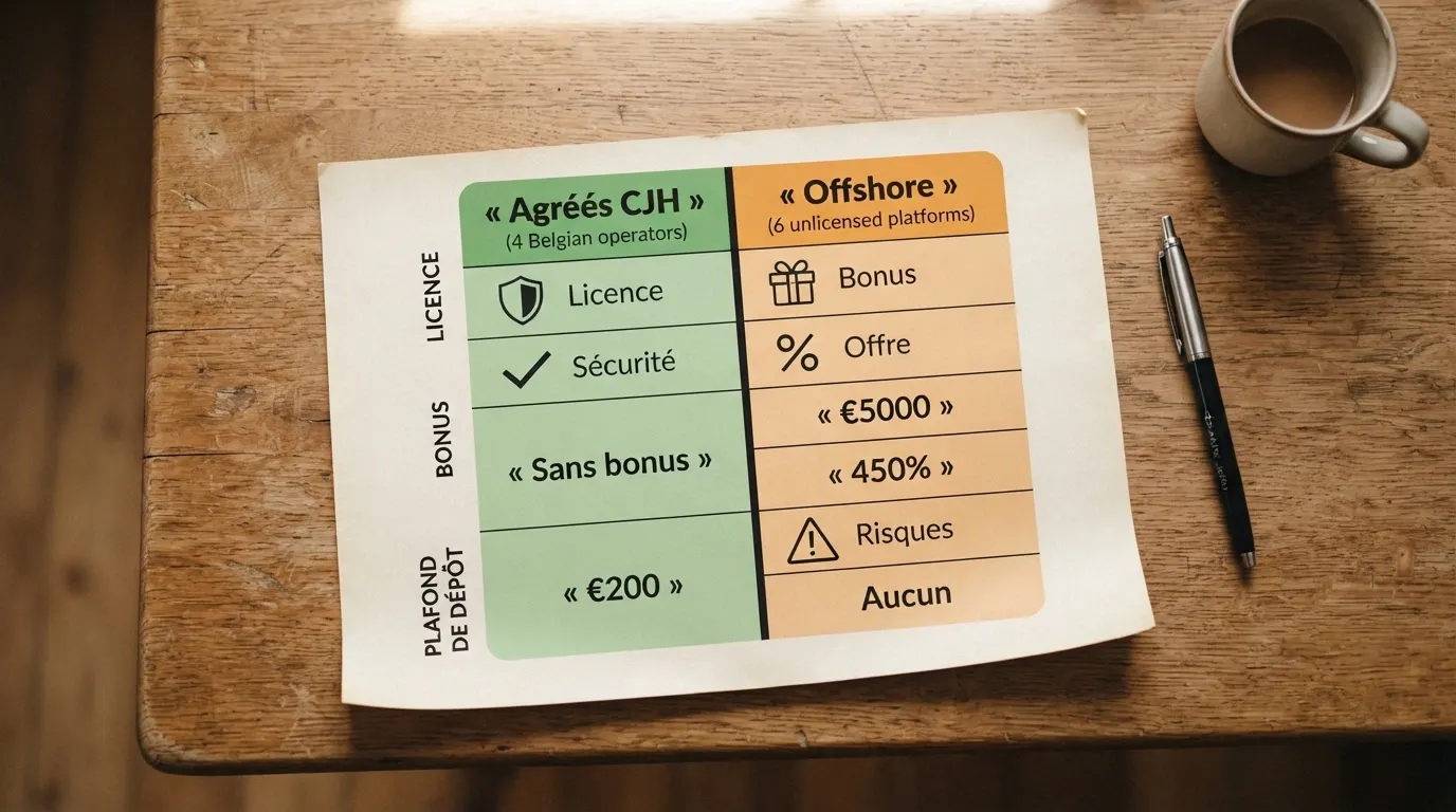 Comparaison visuelle de dix opérateurs de casino en ligne avec leurs licences, bonus et notes