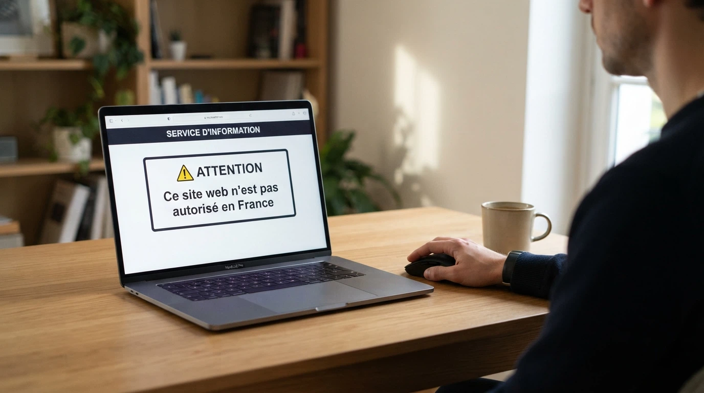 Capture d'écran du site anj.fr montrant la page de mise en garde contre les sites illégaux, le logo de l'ANJ visible
