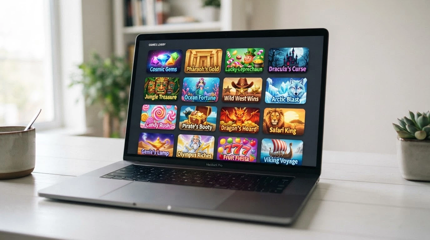 Interface du catalogue de jeux NetEnt affichant les vignettes de plusieurs machines à sous emblématiques.