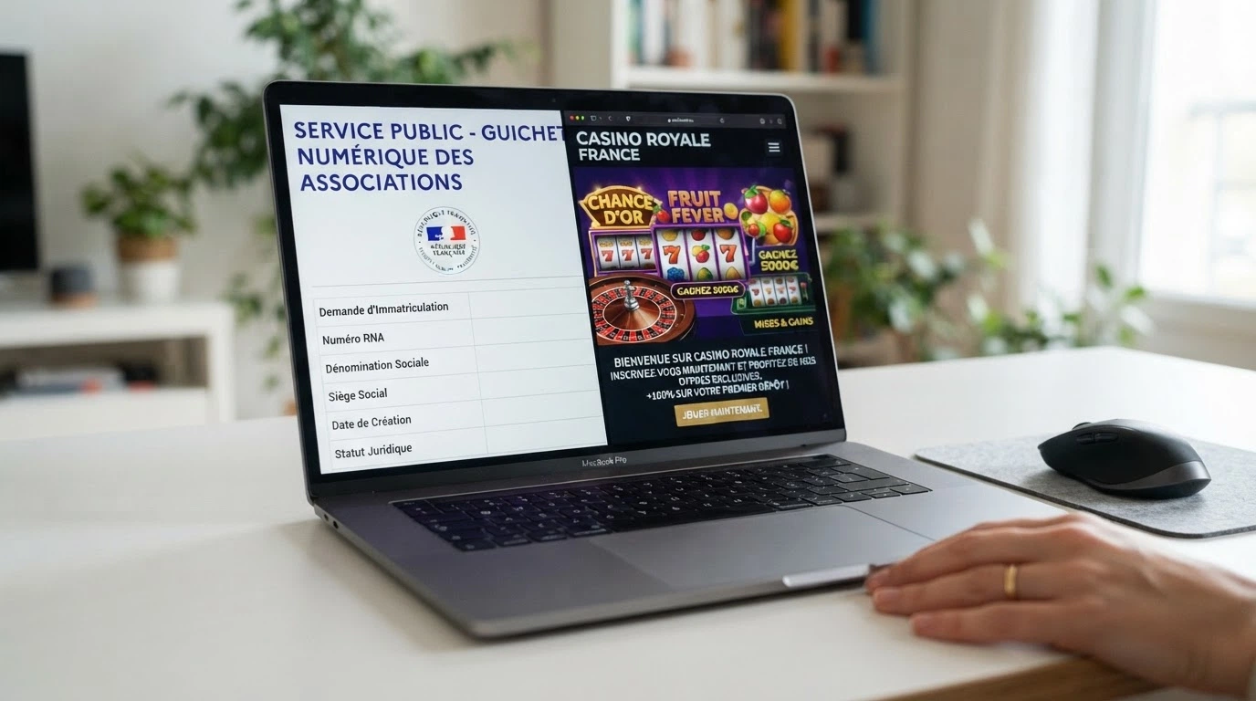 Un écran partagé entre le registre public des opérateurs agréés ANJ et la page d'accueil d'un casino offshore affichant un logo de licence Curaçao