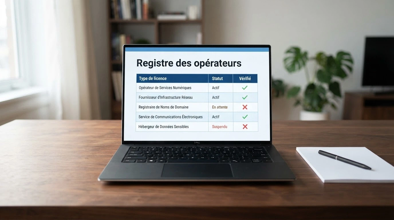 Document officiel à l'en-tête de l'ANJ posé sur un écran affichant une liste de casinos en ligne