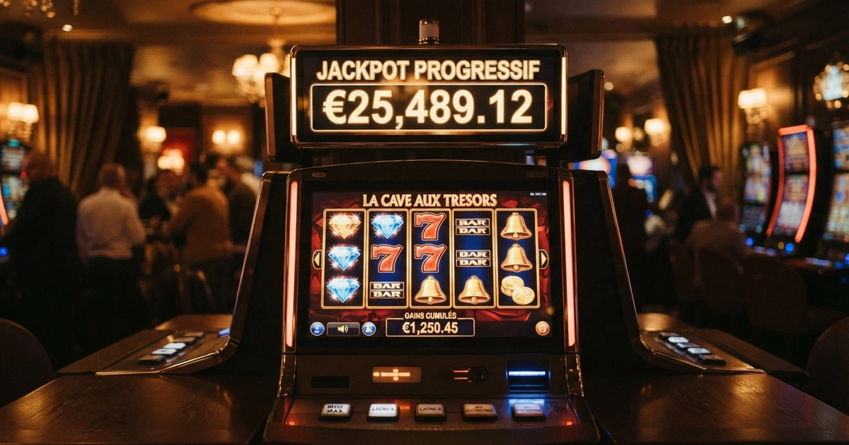 Interface d'une machine à sous à jackpot progressif avec le compteur de cagnotte affiché en haut de l'écran