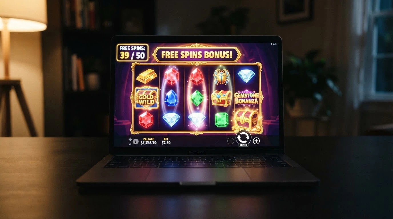 Écran de la machine à sous Book of Dead avec l'indicateur de free spins activé