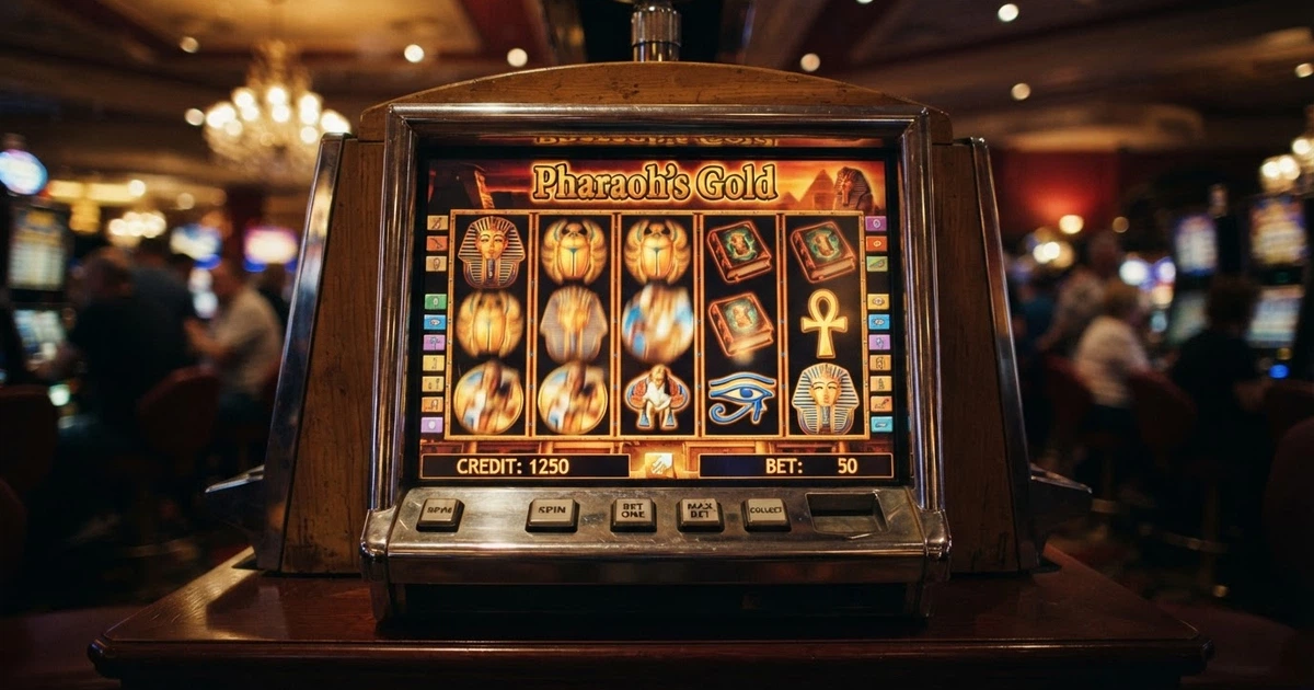 Capture d'écran de la machine à sous Book of Ra Classic avec ses rouleaux 5×3, ses symboles égyptiens (pharaon, scarabée, explorateur, livre) et l'interface de jeu en français