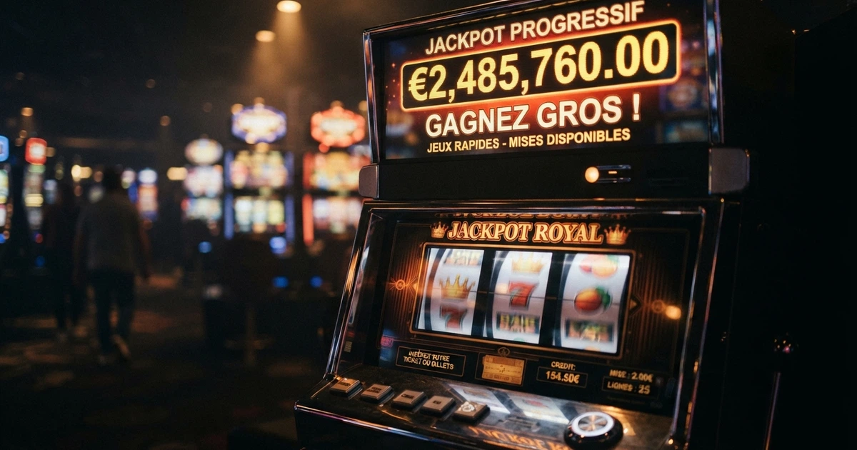 Capture d'écran d'une machine à sous à jackpot progressif avec sa cagnotte affichée en haut de l'écran