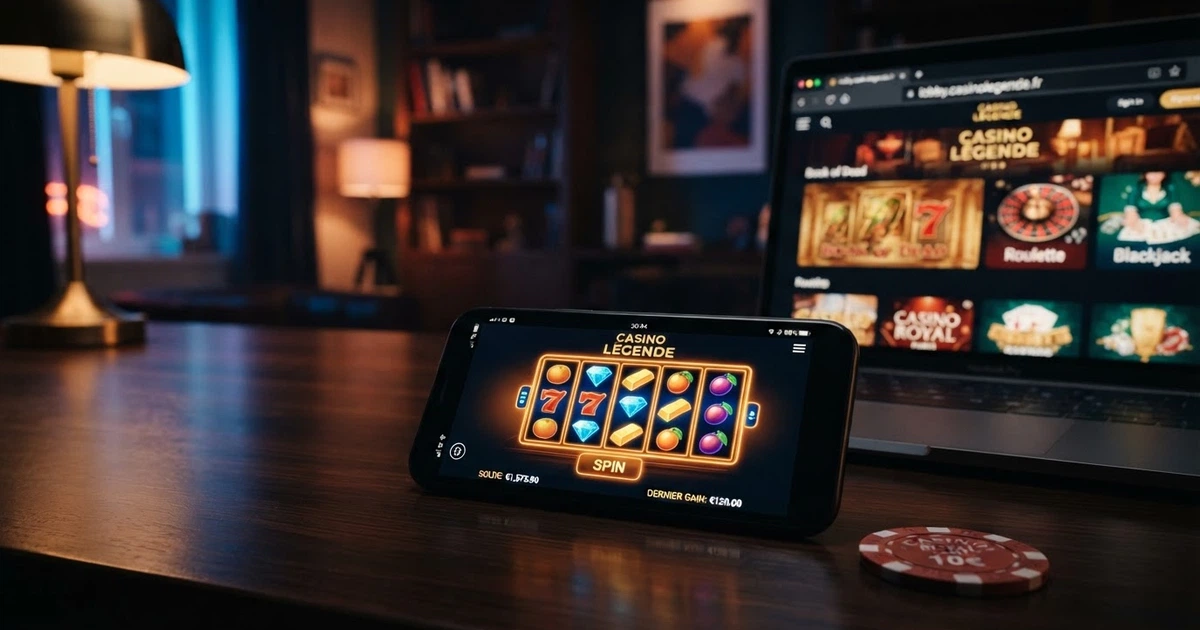 Page d'accueil d'un casino en ligne affichant des machines à sous colorées et un bandeau « retrait sans limite » sur fond sombre