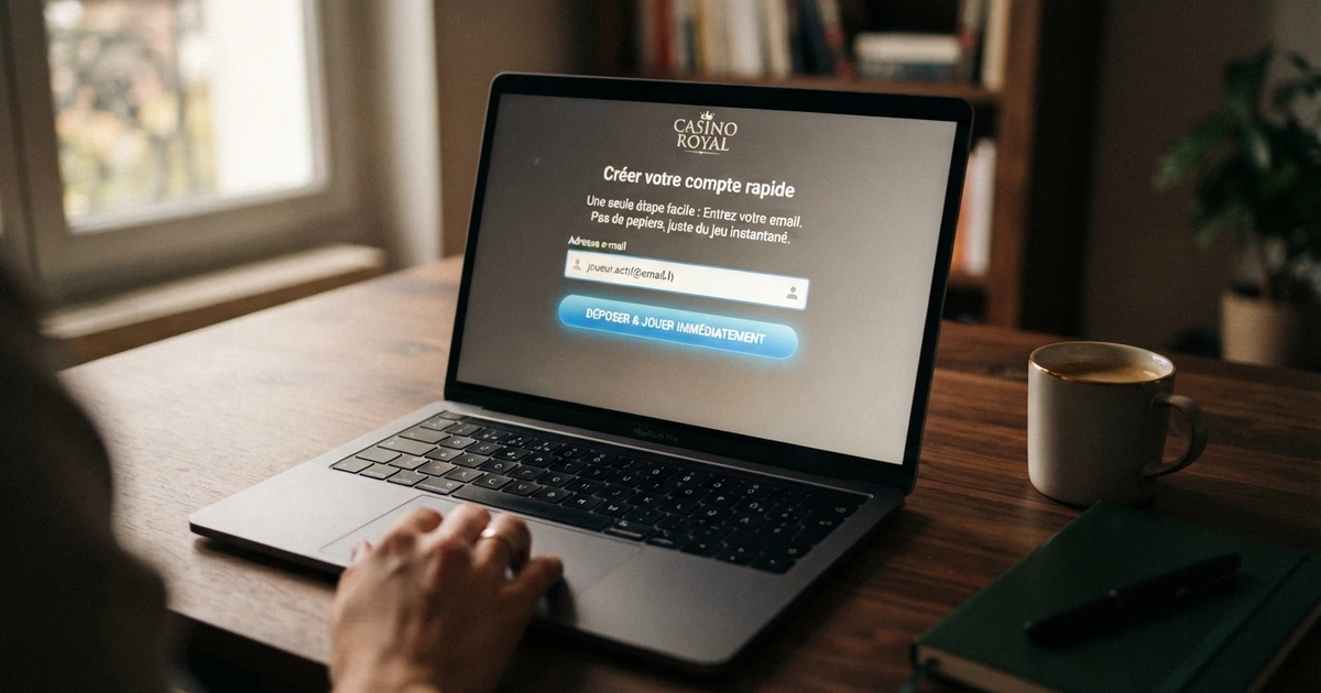 Formulaire d'inscription simplifié d'un casino en ligne, avec un champ email et un bouton de dépôt, sans demande de pièce d'identité