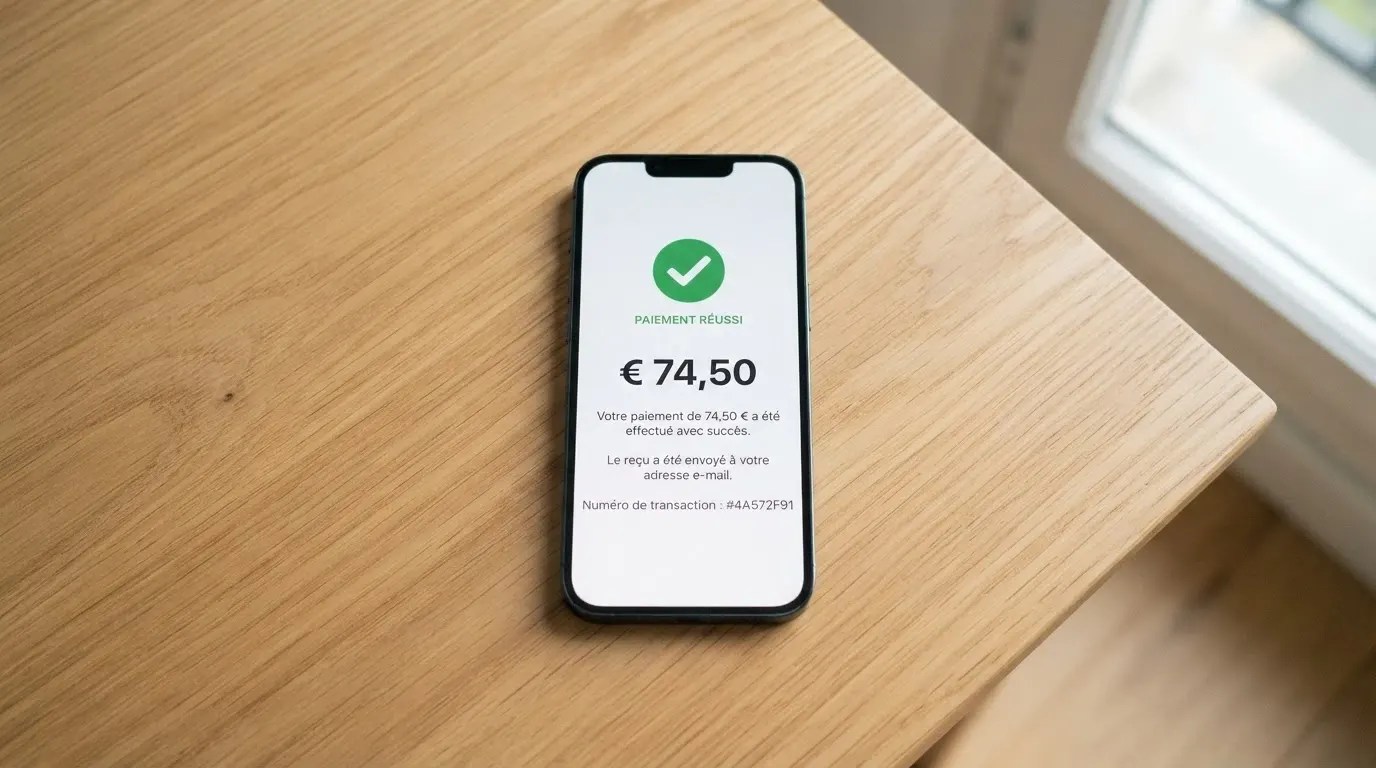 Smartphone affichant l'écran de confirmation d'un dépôt via l'application Payz