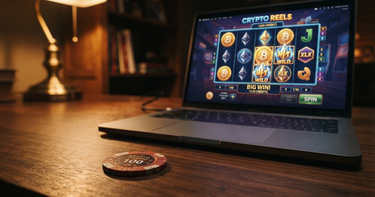 Comparaison de casinos crypto acceptant les dépôts en USDC sur un écran, avec une pièce stablecoin au premier plan.