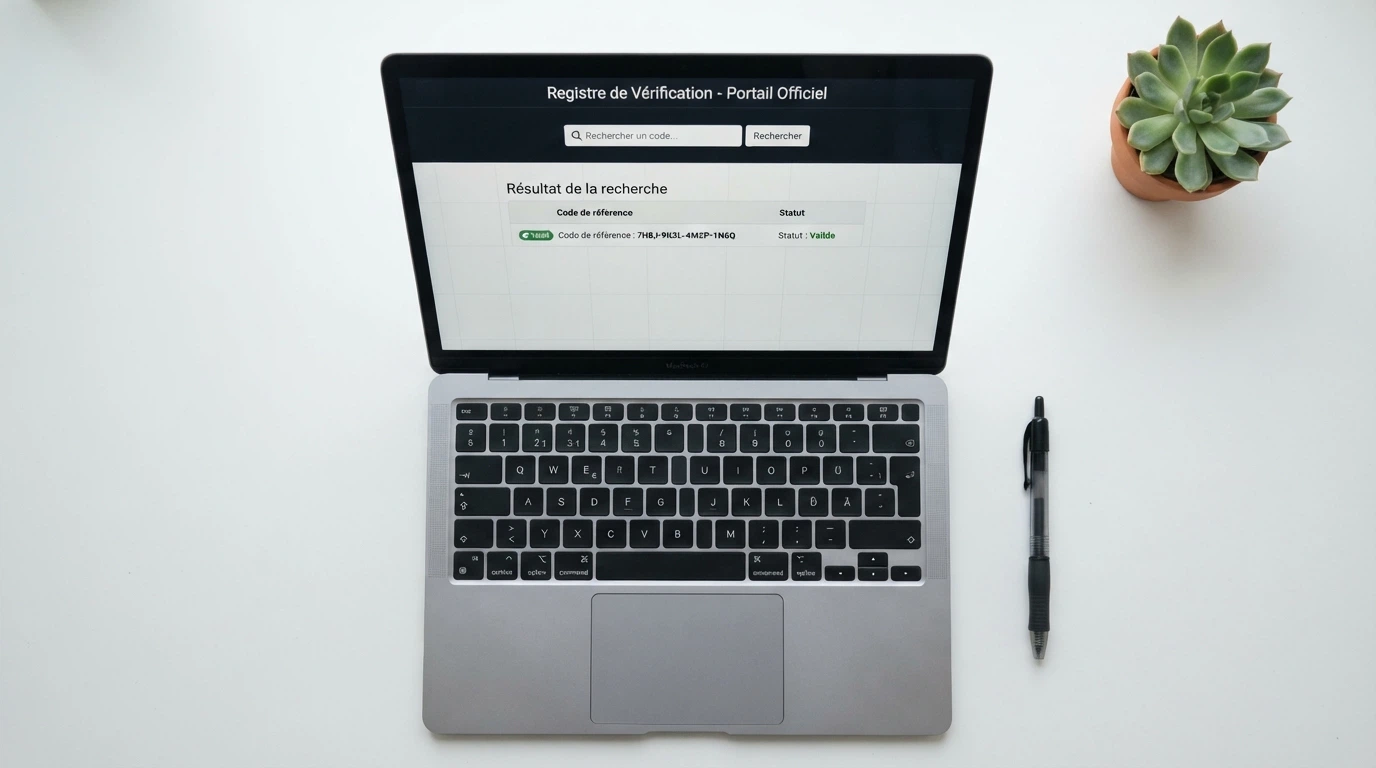 Capture d'écran du registre public cert.cga.cw montrant la page de recherche d'une licence OGL avec un résultat valide